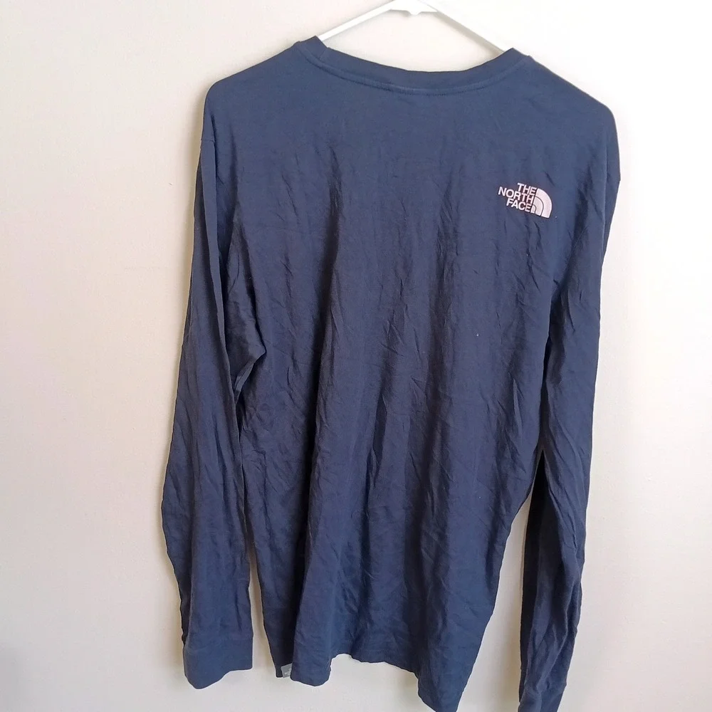 The North Face Long Sleeve Tee Mens Medium Blue Excellent Logo Cotton Shirt